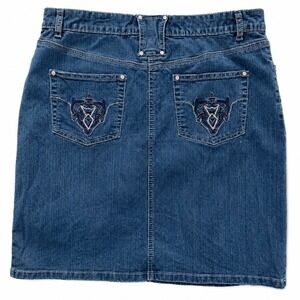 Blu Stop Junior Denim Mini Skirt Blue Medium Wash Embroider Pockets Y2K Size 11